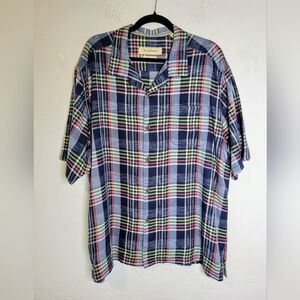 Tommy Bahama Short Sleeve Silk Button Down Casual Shirt Size XL Blue Plaid